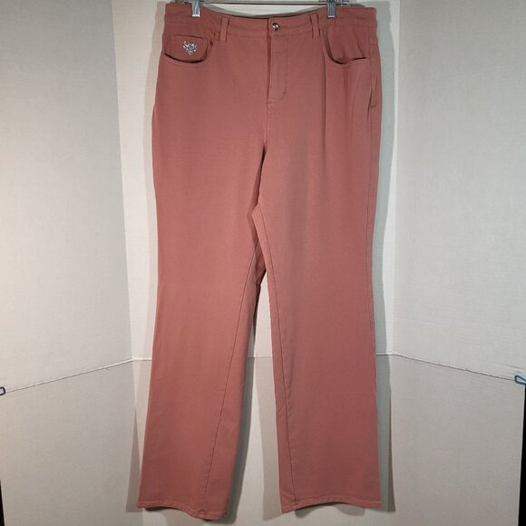 Dream Jeannes by Quacker Factory Women's Stretch Jeans Size 14 Tall Salmon Pink - Picture 1 of 11